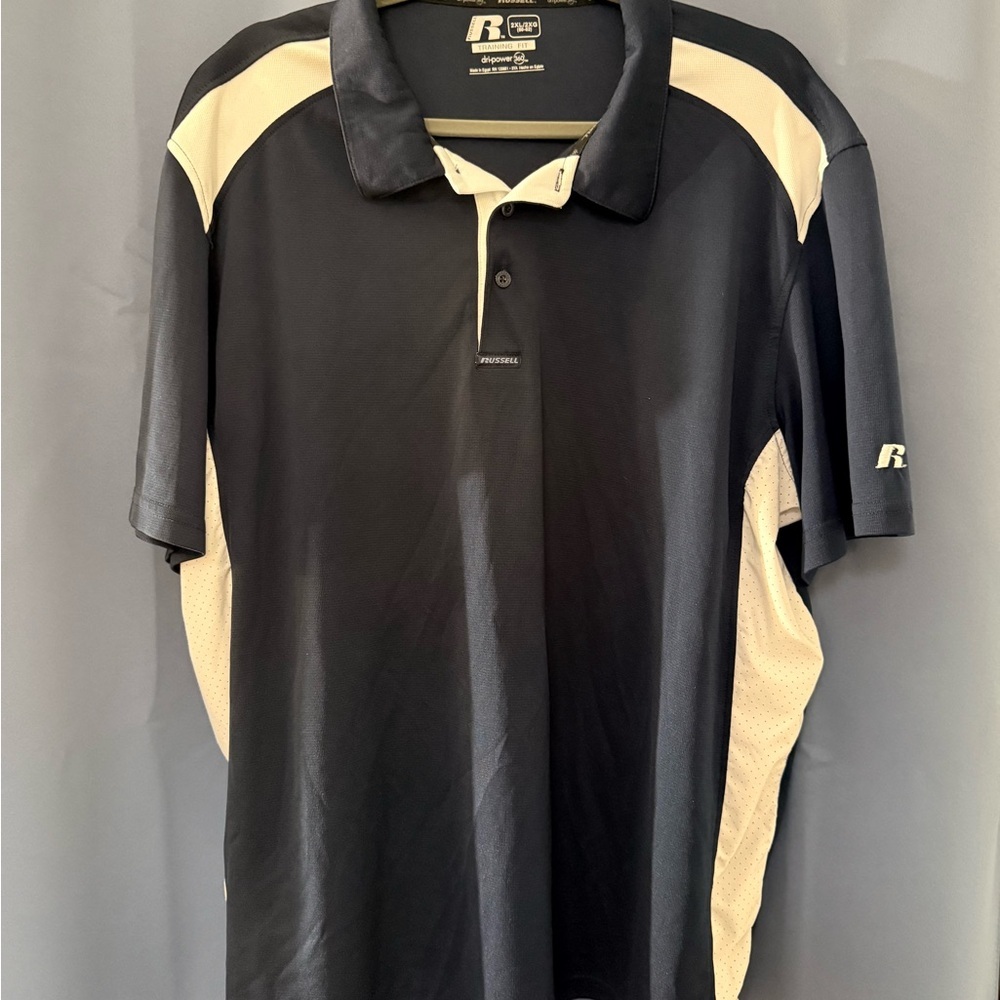 Russell Athletic Navy and White Colorblock Polo